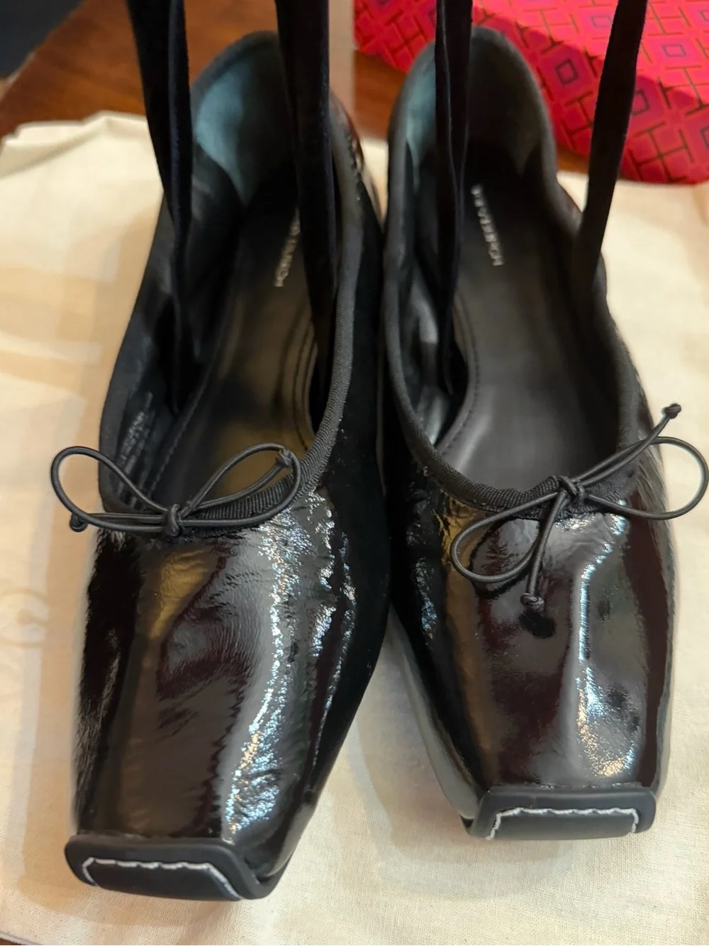 Tory Burch Black Patent Leather Ballet Flats with Ankle Ties